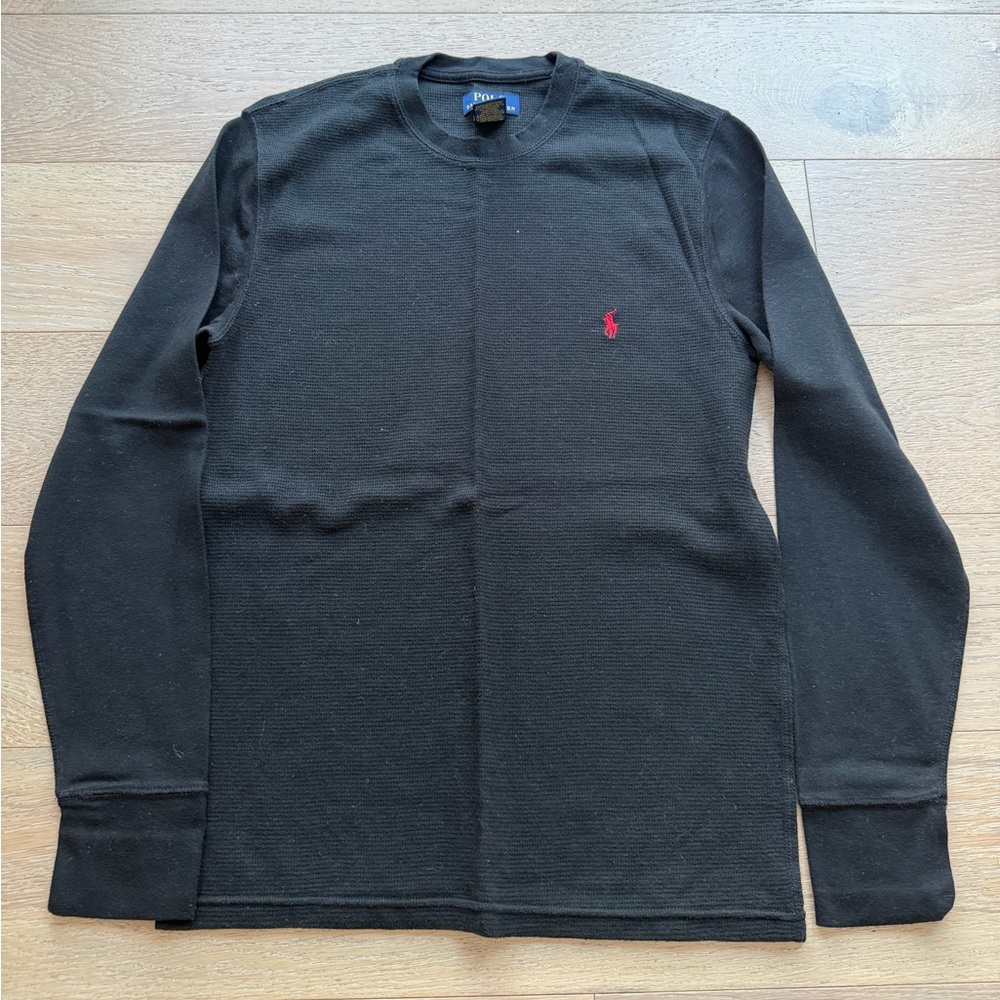 Polo Ralph Lauren Men’s Long Sleeve Waffle Knit Shirt Black Size Medium M